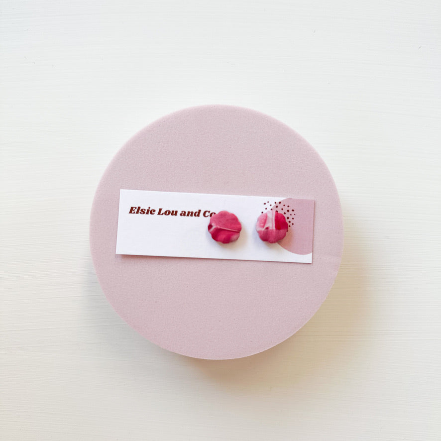 Pink and White Marble Studs